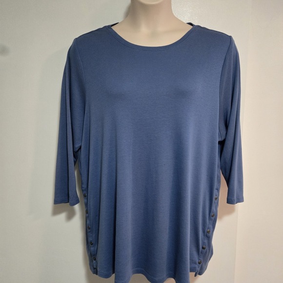 J Jill Plus Size 2X Dusty Blue Pima Cotton Tee Shirt 3/4 Sleeve Tunic Knit Top - Picture 1 of 4